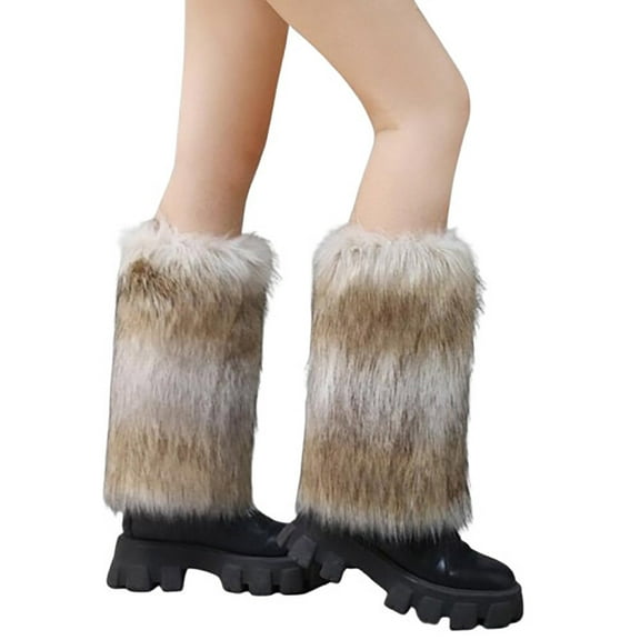 AINIYS Women Faux Fur Leg Warmers Long Furry Leg Foot Boot Cuffs Girls Winter Boot Socks White XXL