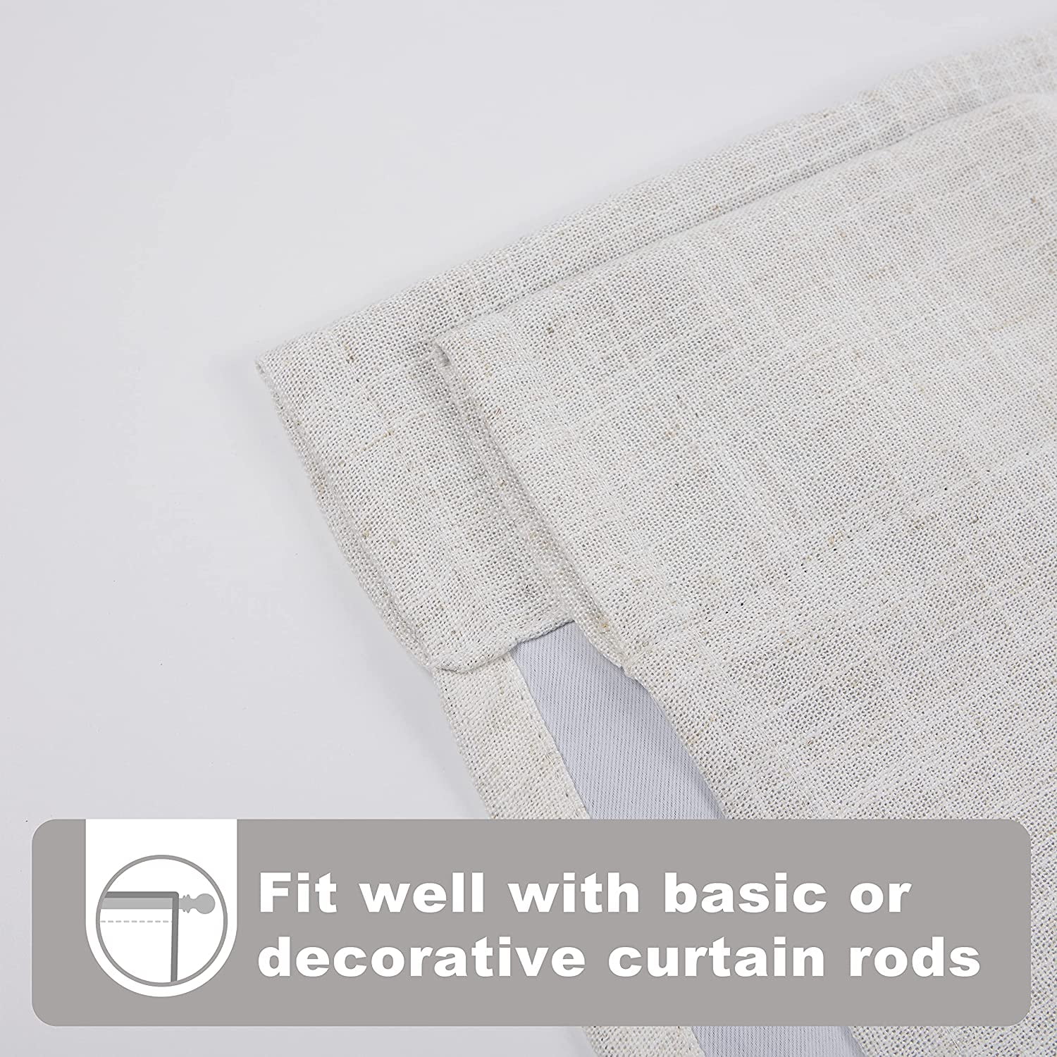 DriftAway Blackout Linen Textured Solid Basic Room Darkening Tie Up Curtain Adjustable Balloon Rod Pocket 47"L x 25"W Ivory