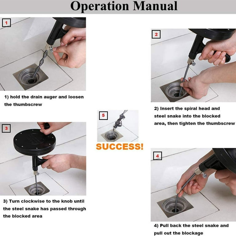 Plumbing Snake Drain Auger Manual Snake Drain Clog Remover with Non-slip  Handle for Bathroom Kitchen