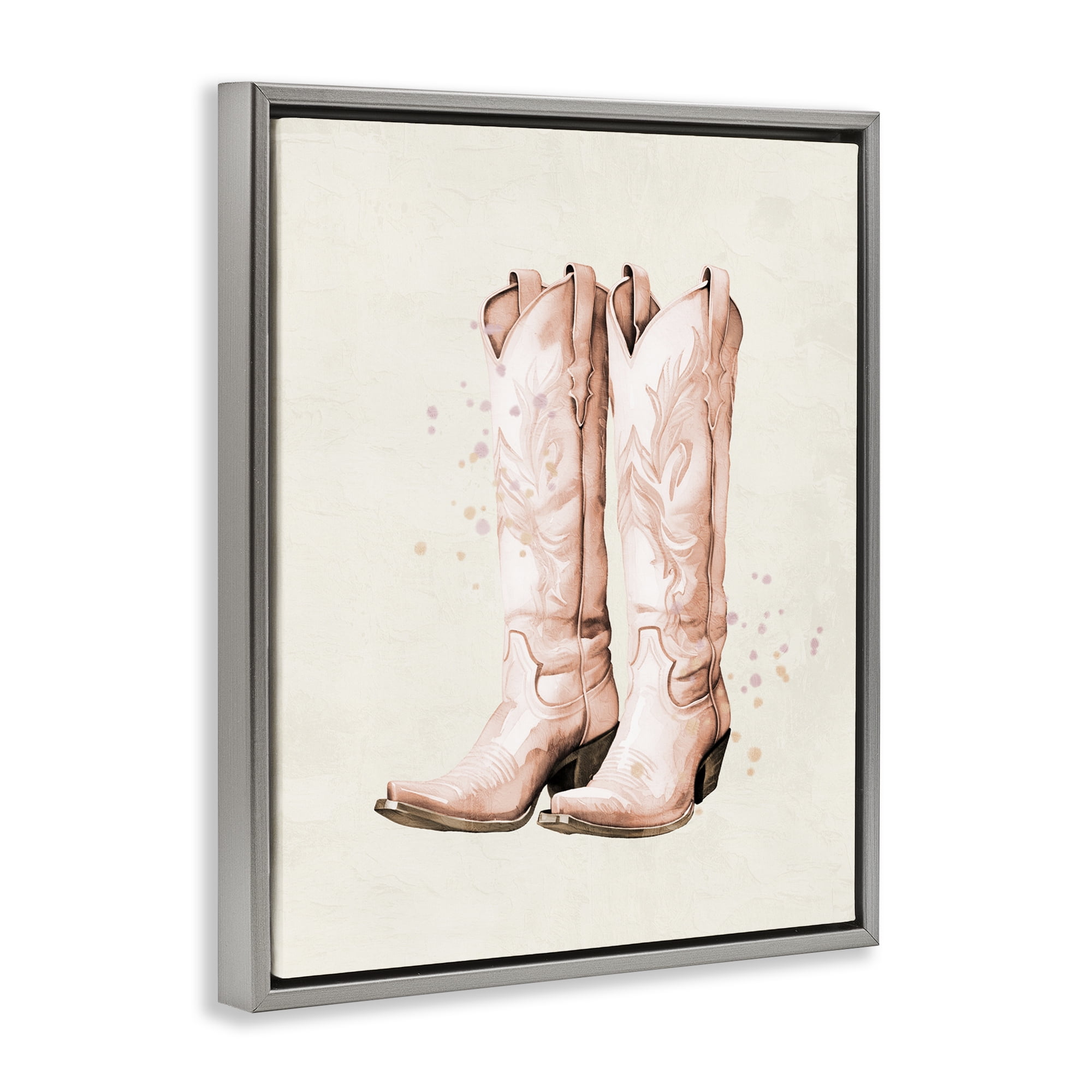Howdy Cowgirl Pastel Boots Gray Framed Floater Canvas Wall Art, design by Kim Allen