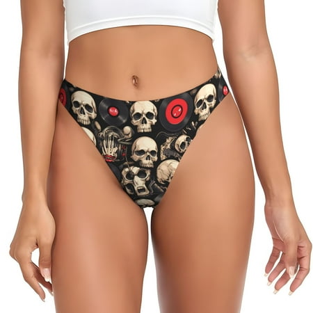 Sigee rock record Skull for Women s G-String Panty  Low Rise  Soft Lace Perfect for Everyday Wear or Special Occasions-Large