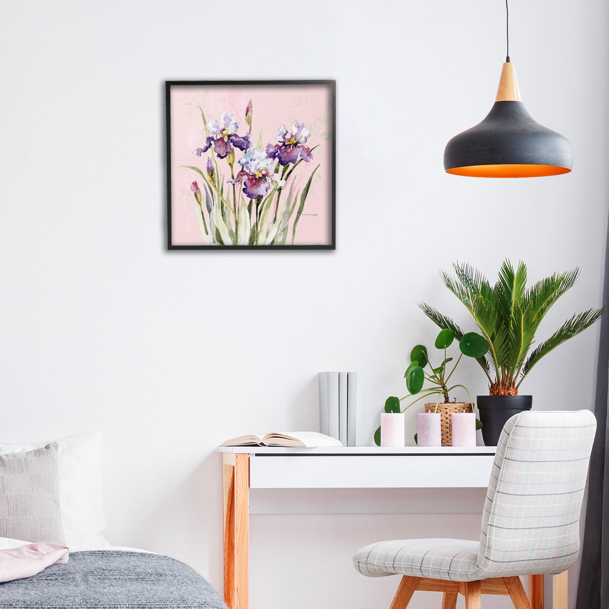 Stupell Industries Purple Irises on Pink Black Framed Giclee Art, design by Susan Winget