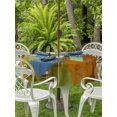thumbnail image 3 of Outdoor Tablecloths with Umbrella Hole & Zipper, Abstract Yellow Round Tablecloth 54 Inch, Painting Buildings Geometric Modern Art Waterproof Table Cloth, Patio/Pool/Picnic Table Covers, 3 of 8