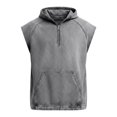 thumbnail image 3 of Frnrwgo Mens Sleeveless Hooded Denim Shirts Quarter Zip Solid Color Washed Casual Top for Daily Holiday Wear, 3 of 4