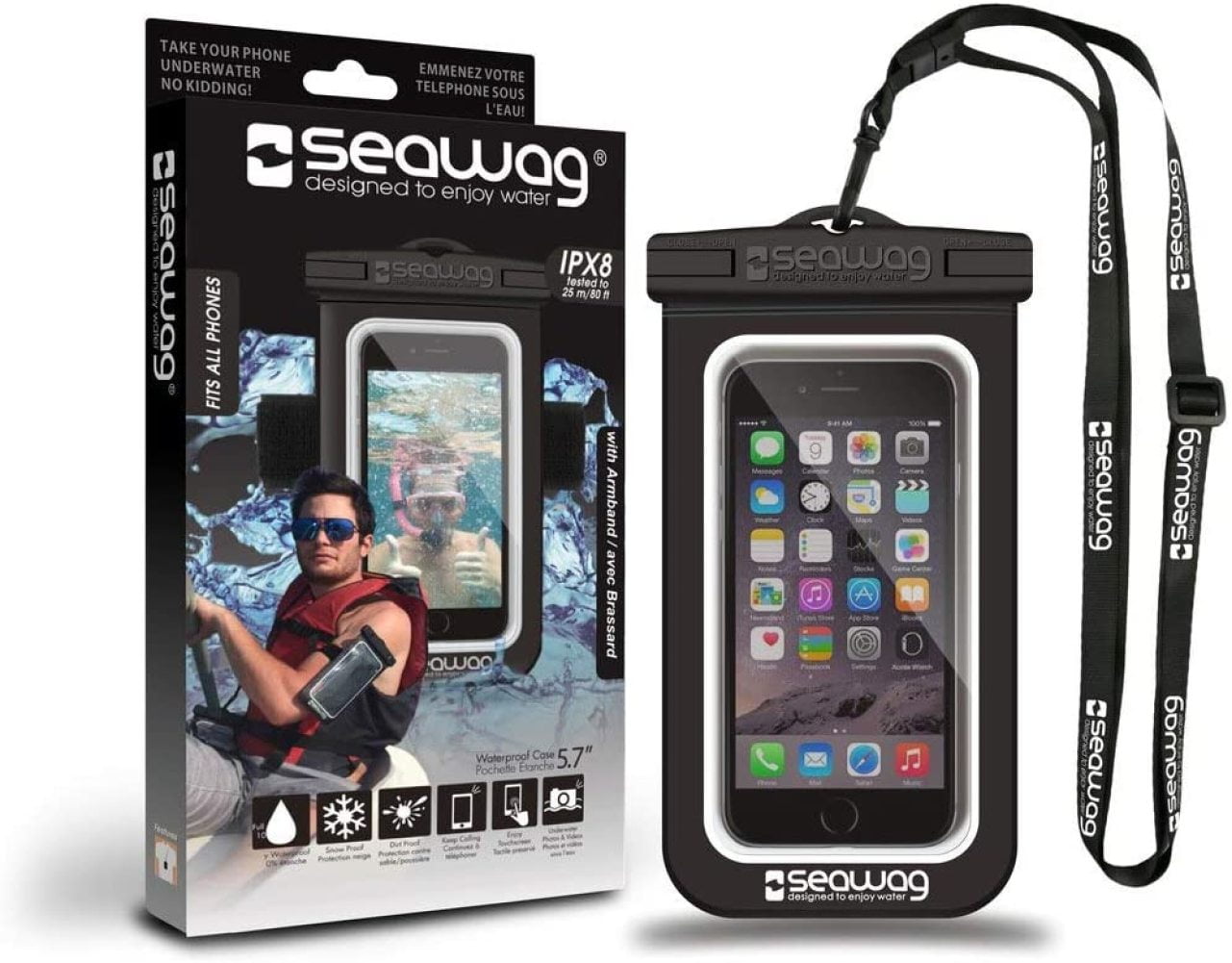 Seawag Waterproof Case w/Armband & Earphone Jack Black