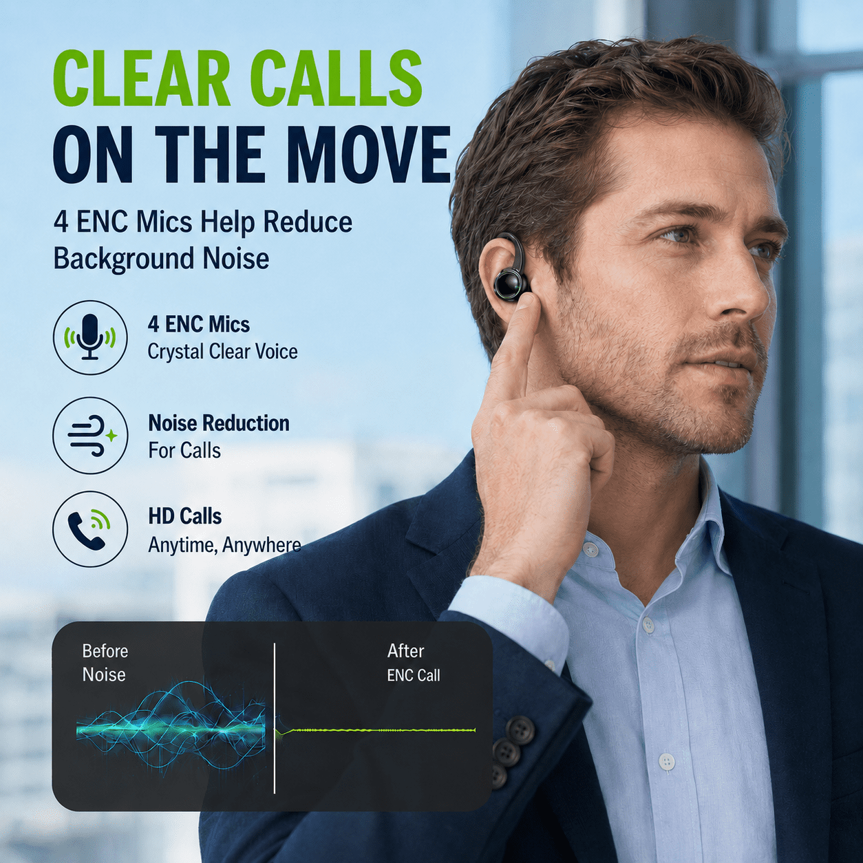Wireless Earbuds, Bluetooth 5.4 Headphones Sports, 50H Playback Over Ear Earbuds with ENC Noise Cancelling Mic, Deep Bass Fitness Earphones Gym Running Workout with Earhooks, IP7 Waterproof Headset