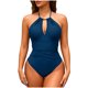 thumbnail image 2 of Traje de baño de una pieza para mujer, traje de baño de bikini de tirantes sin espalda de color liso para mujer, conjunto de bikini con bloques de color y hombros descubiertos, traje de baño de moda p, 2 of 7