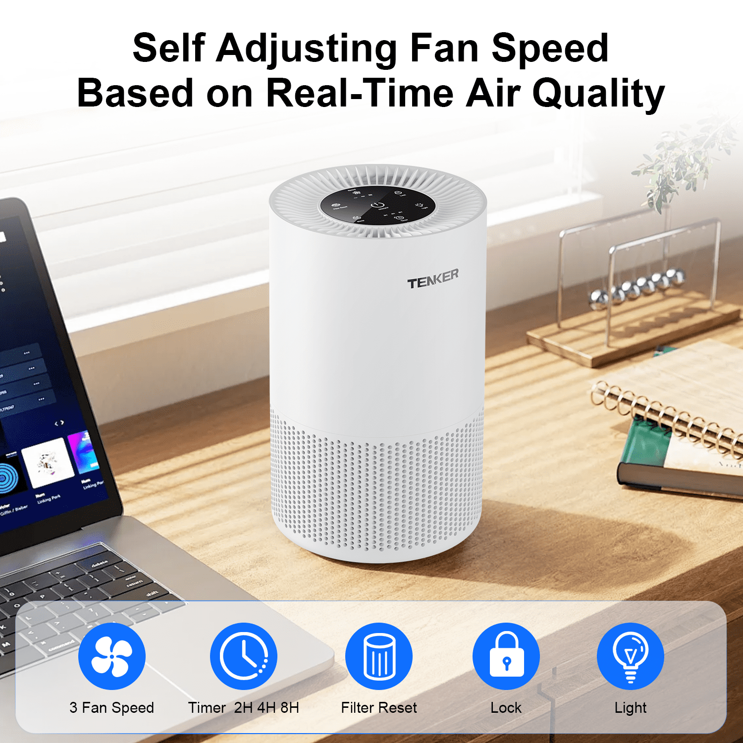 HEPA Air Purifier for Home up to 1200 Sq.ft, Air Purifiers for Allergies and Asthma, Bedroom, Pet Dander & Odor, Dust, Pollen, Wildfire/Smoke, White