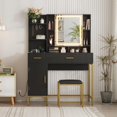 thumbnail image 1 of Yiwa Makeup Vanity Table with LED Mirror, Charging Outlet, Storage Drawers, Shelves, Cabinets & Padded Stool, 1 of 7