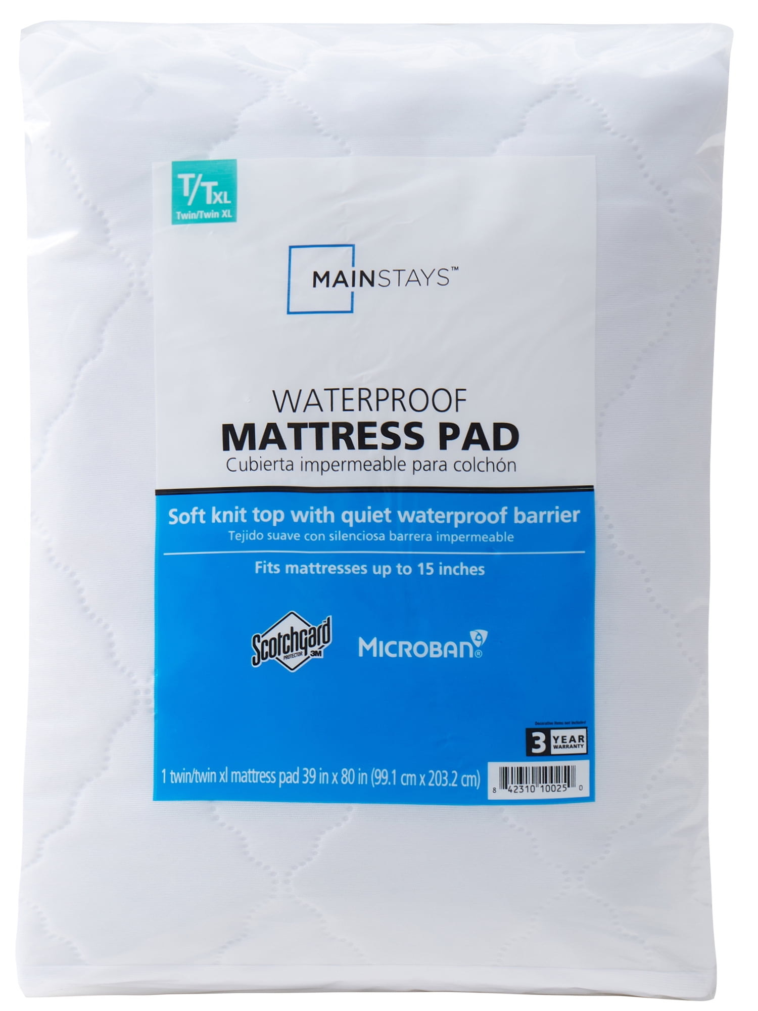 Mainstays Waterproof Mattress Pad, Twin/Twin-XL