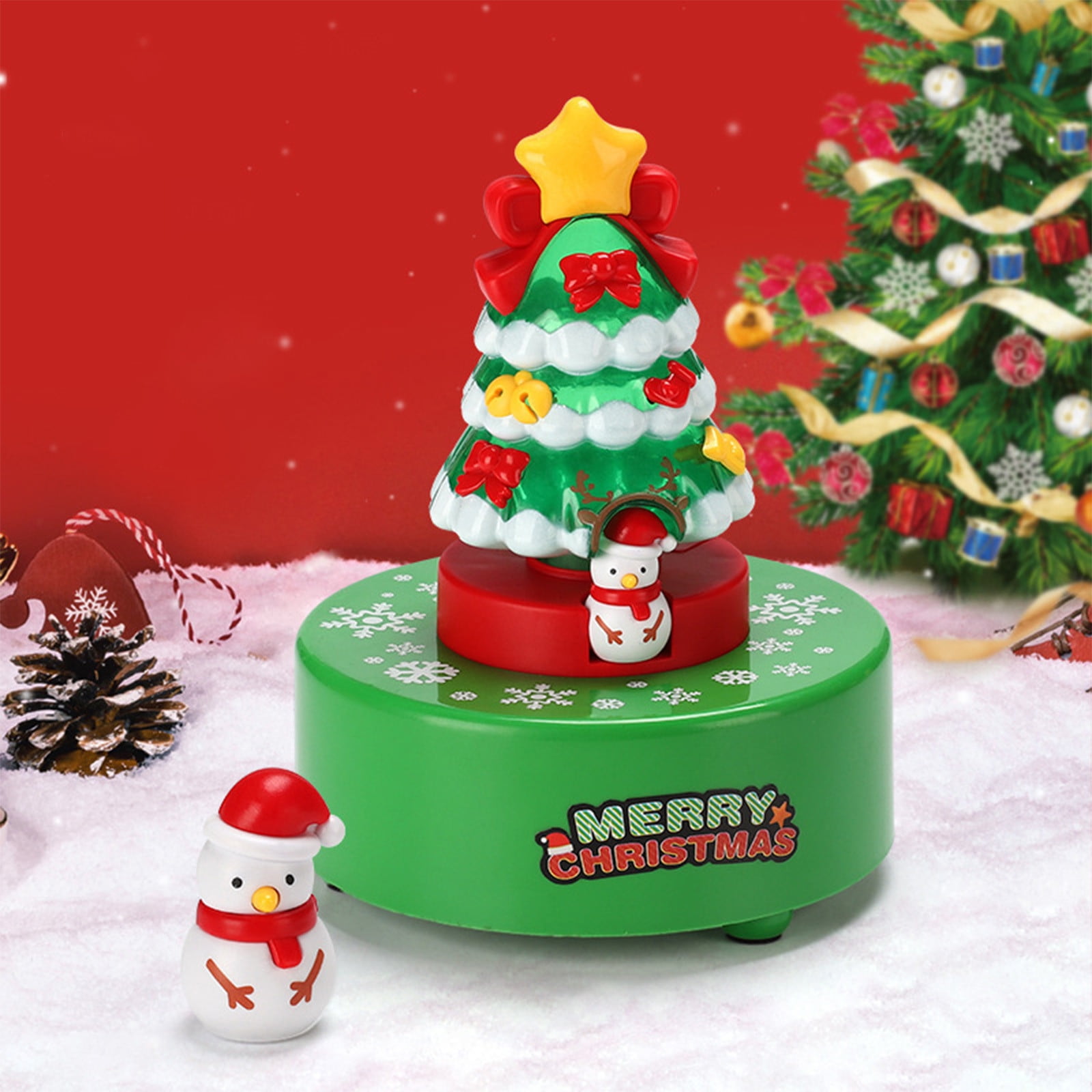 ABPWLY Toys Christmas Tree Toy Sets Crystal Ball Music Box Mini Tree with Light Decoration Rotating Snowman Gift for Kids 1 Set Outdoor Games