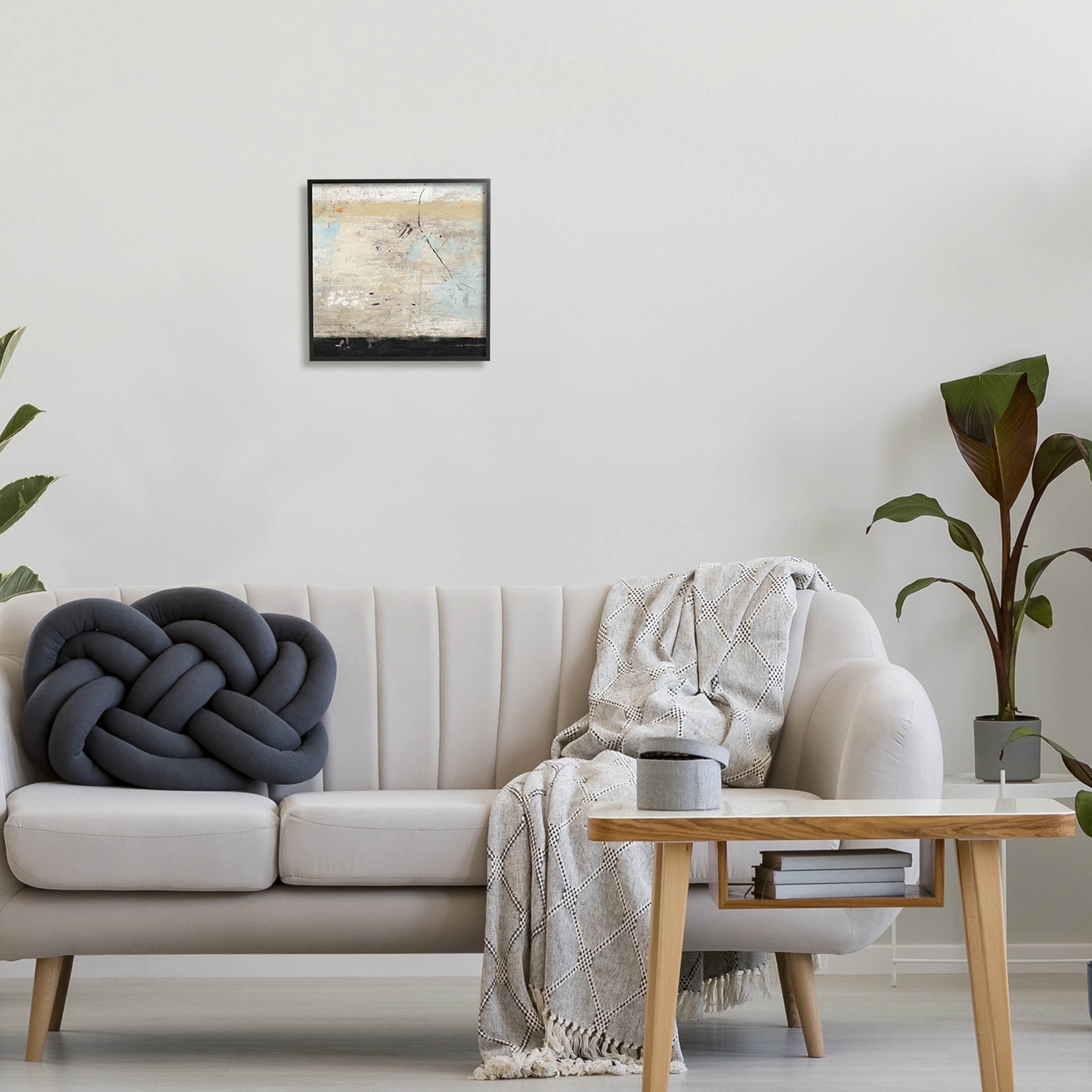 Rustic Beige Modern Composition Abstract Painting Black Framed Art Print Wall Art
