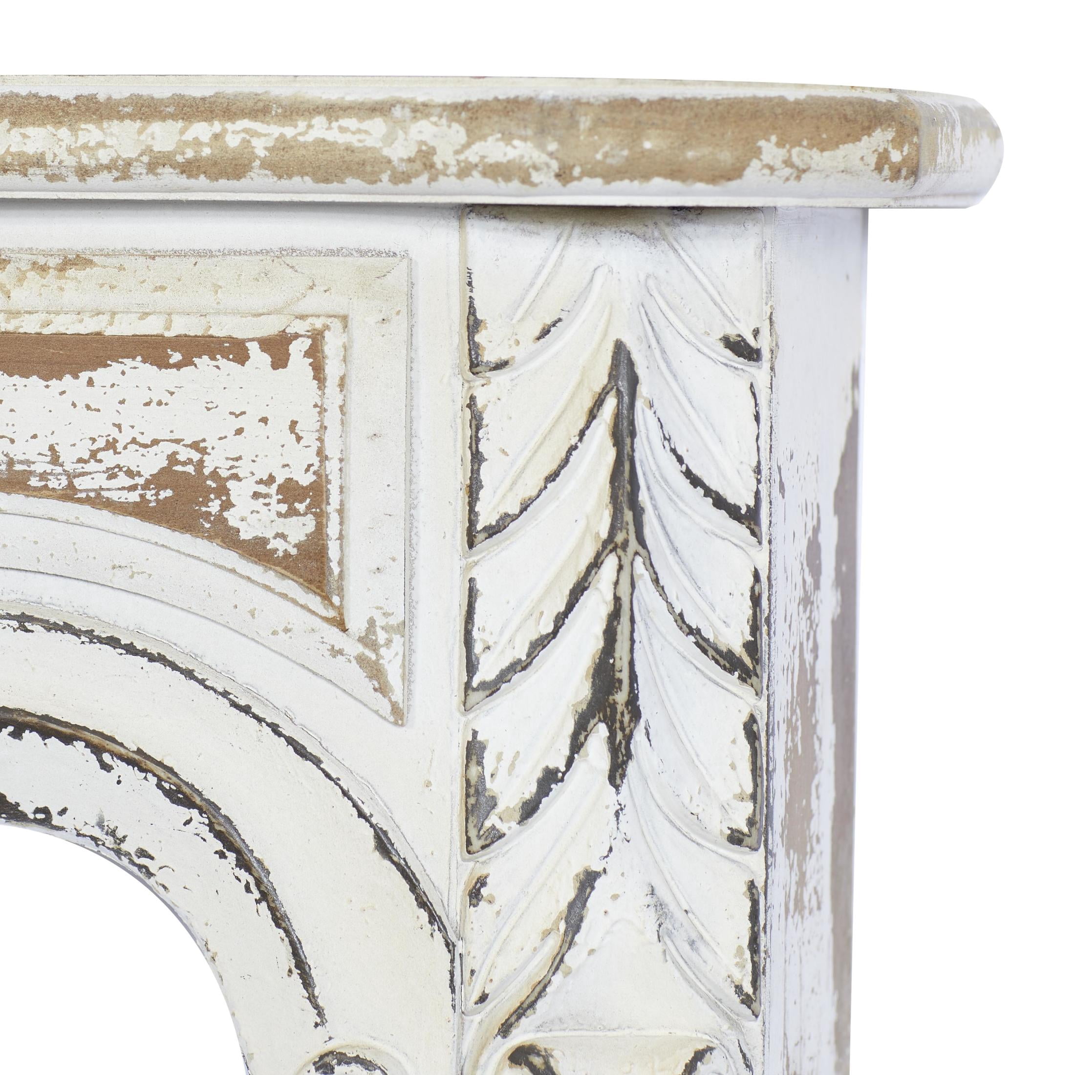 DecMode 36" x 6" Distressed 1-Tier White Scroll Wall Shelf