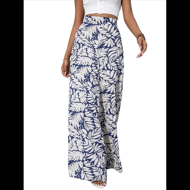 Pantalones Palazzo Elásticos de Pierna para Mujer, Informales, Cómodos y de Cintura Media. Estilo 1 M