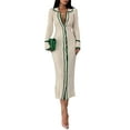 thumbnail image 4 of xiaxaixu Femmes Bouton vers le Bas Pull Robe Manches Longues Col à Revers Imprimé Tricot Longue Robe Cardigan, 4 of 6