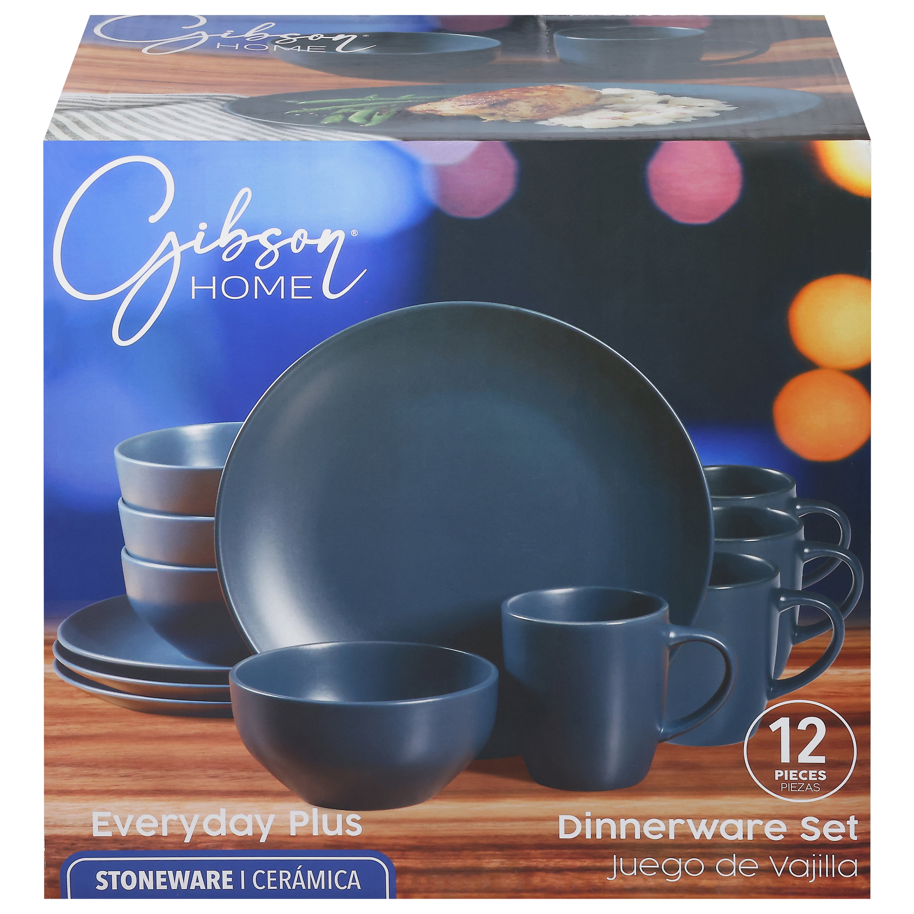 Gibson Home 142564.12 Everyday Plus Round Sto are Dinnerware Set, Blue - 12 Piece