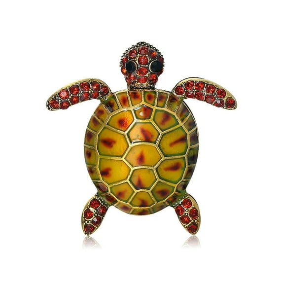 HUANLEDASH Sea Turtle Brooch Oil-dripping Rhinestone Animal Shape Retro Personality Gift Alloy Women Men Business Suit Lapel Pin Fashion Jewelry
