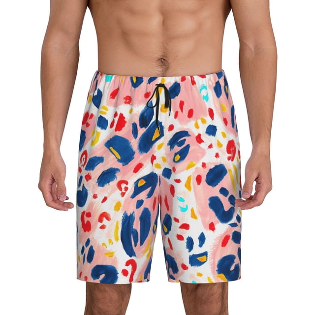 Balery Abstract Leopard Print Pantalones cortos de pijama de punto de algodón para hombre con cinturilla y bolsillos-4X-Large