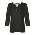 thumbnail image 4 of 2025 New Fashion Plus Size Women's Fashion Casual Solid T-shirt 3/4 Sleeves Buttons Blouse V-Neck Casual Tops, 4 of 5