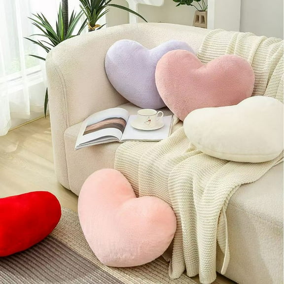 Cute Plush Love Pillow Cushion, Heart Shaped Throw Pillows for Bed, Faux Rabbit Fur Plush Home Decor Pillow Cushion for Chair Sofa Living Room 14 " (Black)