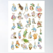 Nursery Characters, Peter Rabbit, Beatrix Potter Collage Poster Wall Art, Modern Wall Decor For Living Room Bedroom, 8x12 UNFRAMED