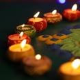 thumbnail image 1 of 20 Pc Set Multicolor Decorated Small Clay KATORI Wax Filled Diya | Diwali Pooja Handmade Dia | Terracotta - Natural EARTHEN Diya - Handpainted with MDF Gift Package, 1 of 8