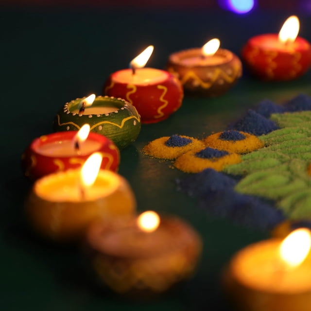 20 Pc Set Multicolor Decorated Small Clay KATORI Wax Filled Diya | Diwali Pooja Handmade Dia | Terracotta - Natural EARTHEN Diya - Handpainted with MDF Gift Package