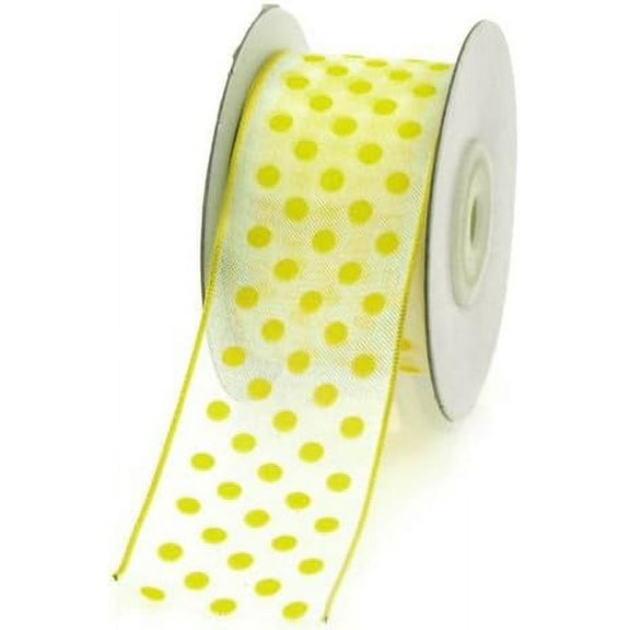 Polka Dot Sheer Organza Wired Edge Ribbon, 1-1/2-Inch, 10-Yard - Yellow