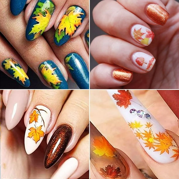 Fall Nail Stickers Self Adhesive Autumn Nail Decals Maple Leaf Nail Art Design for Thanksgiving 12 Sheets 9.5 6.3cm