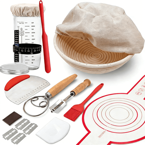 Bread Baking Kit with Proofing Basket - Complete Sourdough Starter Set for Artisan & Homemade Bread