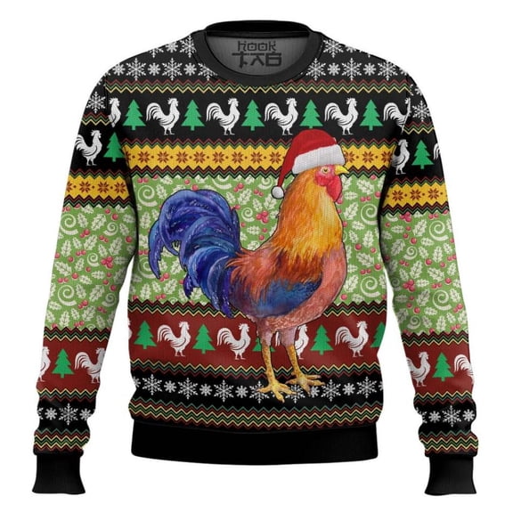 Rooster Ugly Christmas Sweater, Funny Chicken Holiday Sweater, Farm Animal Xmas Jumper, Unisex Winter Party Outfit, Festive Gift Clothing