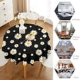 thumbnail image 4 of Odenmar Daisy Floral Round Tablecloth 60 Inch, Farmhouse Waterproof Table Cover, Rustic Flower Design for Dining Table, Kitchen, Party Indoor Outdoor, 4 of 6