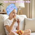 thumbnail image 6 of FacoFaco Pack of 2 Microfiber Hair Towel Rapid Drying Towel Wrap for Wet Hair with Button Women & Girls Long, Curly Hair, Purple/Green Mermaid, 6 of 15