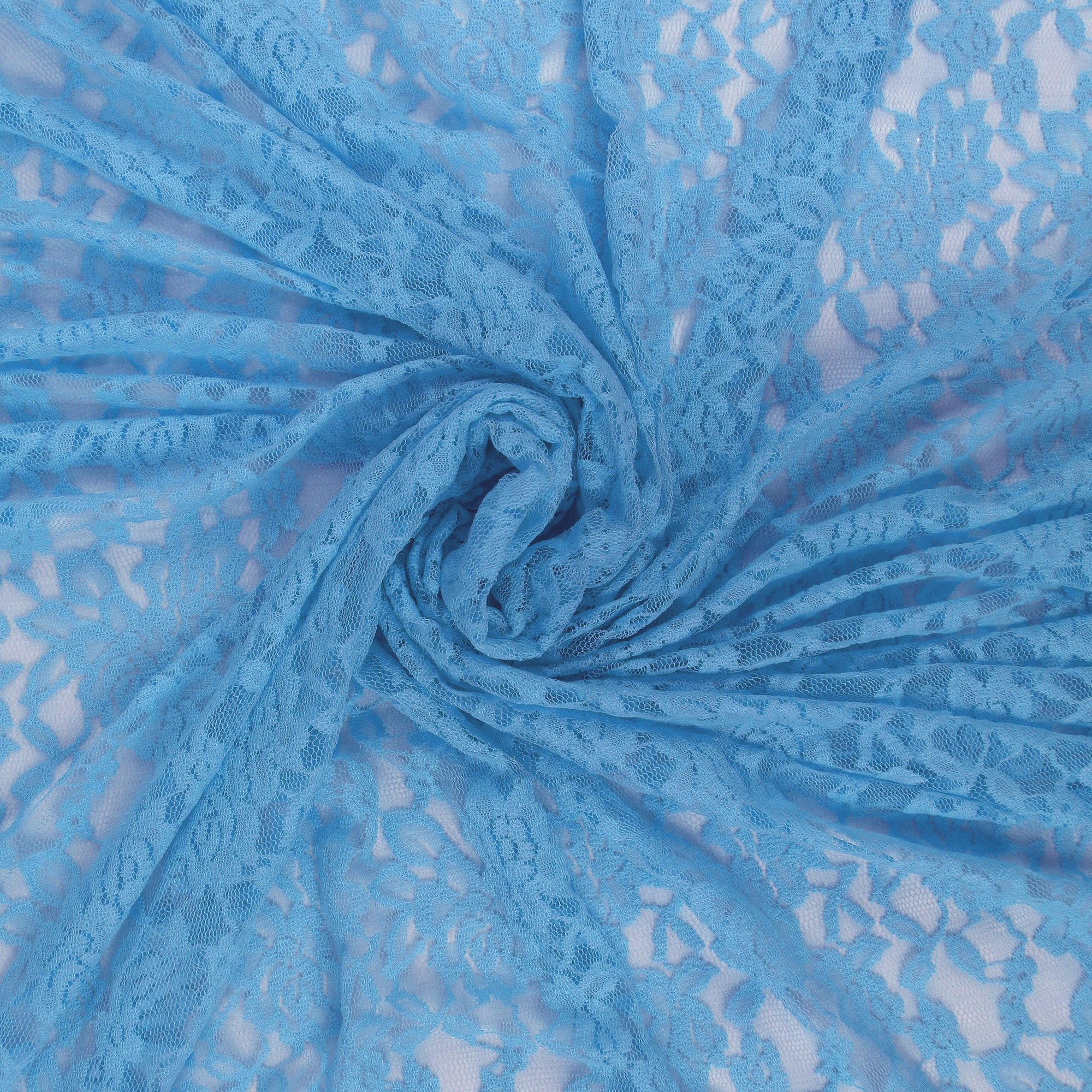 Romex Textiles Nylon Spandex Floral Lace Fabric - Sky Blue