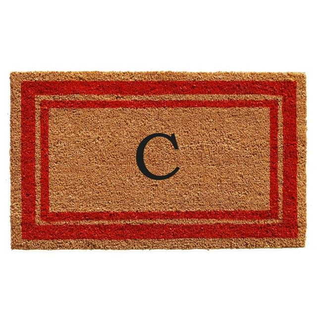 Calloway Mills 153031830C 18 x 30 in. Red Border Monogram Rectangular Doormat, Natural - Letter C
