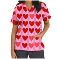thumbnail image 2 of Valentines Day Scrub Tops Women, Heart Blouses for Women, Short Sleeve V Neck Shirts Women's Valentine's Day Printed Blouse with Pockets Nurse Tops Short Sleeved V-Neck Tops Shirt, 2 of 5