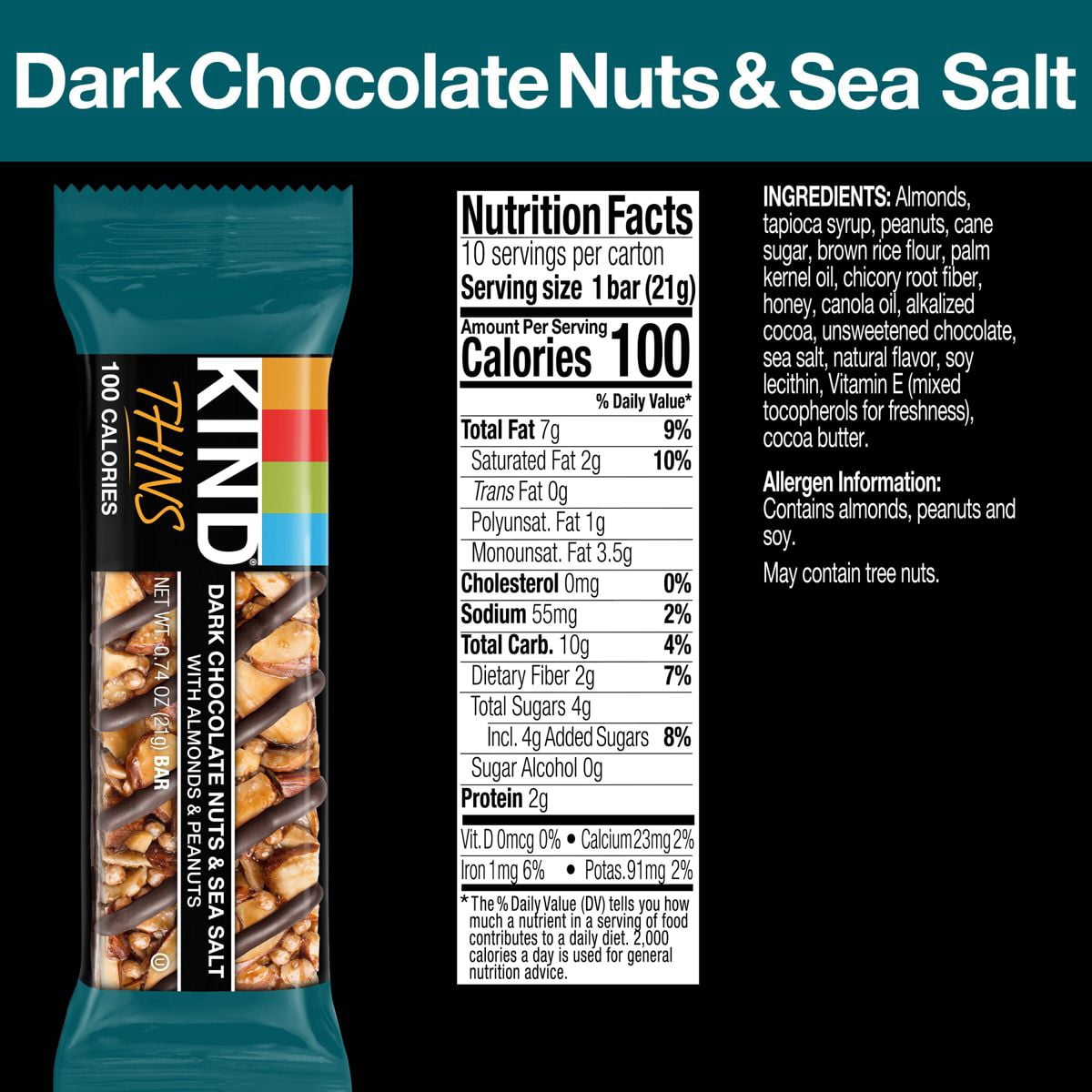 KIND Thins Dark Chocolate Nuts Sea Salt - 7.4oz/10ct - Pack of 2