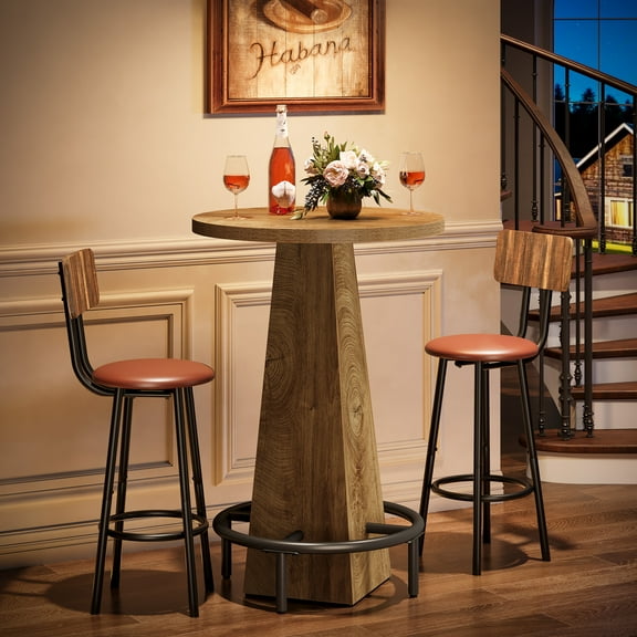 Finmind Bar Table, 37.4 Inch High Round Pub Table for Small Bars, Dining Room, Kitchen, Light