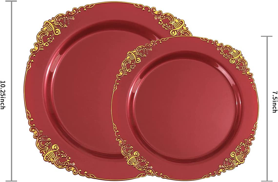 Liacere 50PCS Gold Plastic Plates Disposable Gold Dessert Plates 7.5inch Gold and White Plates for Weddings & Parties 
