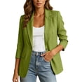 thumbnail image 2 of Womens Blazer 3/4 Sleeve Business Casual Work Suit Jacket Lightweight Office Wear with Button Green L, 2 of 7