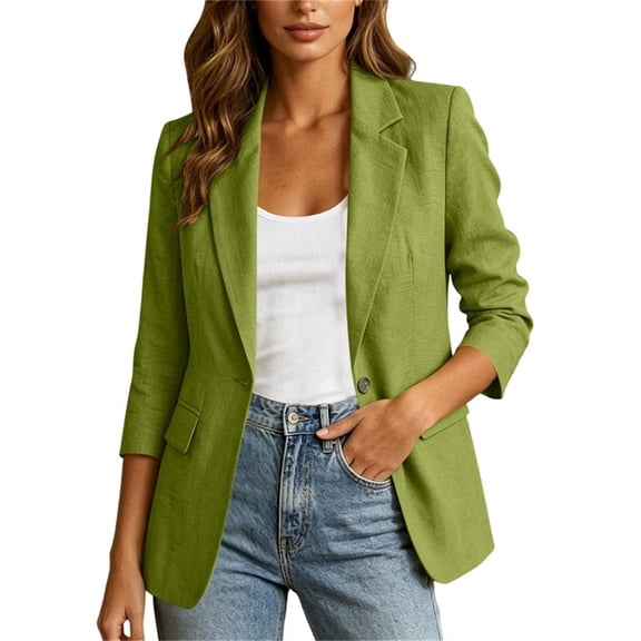 Gfyviroh Lightweight Blazer Jackets for Women Classic Single Button 3/4 Sleeve Comfy Jackets Solid Business Casual Outerwear