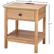 DecorTech Traditional Rectangular End Table with AC Power and USB Charging Ports, Oak