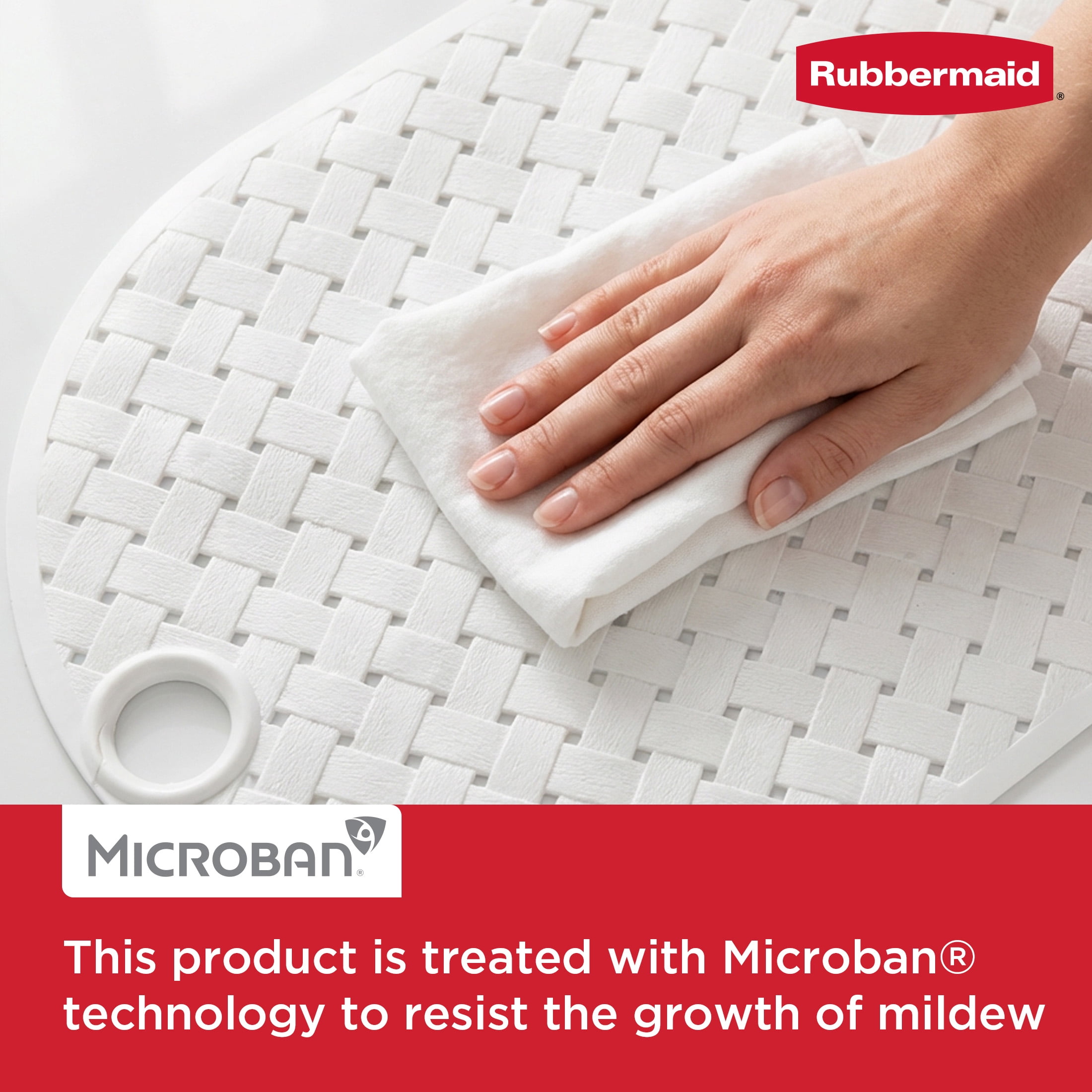 Rubbermaid Instamat White Tub Mat - Non-Slip Bath Mat Hangs on Showerhead for Quick Drying, BPA-Free TPE, 27.2" x 15.2"