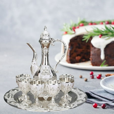 

European Style Coffee Pot with 6 Coffee Cups 8 Pieces Coffee Cup Set Including Tray Teapot and Tea Cups - White