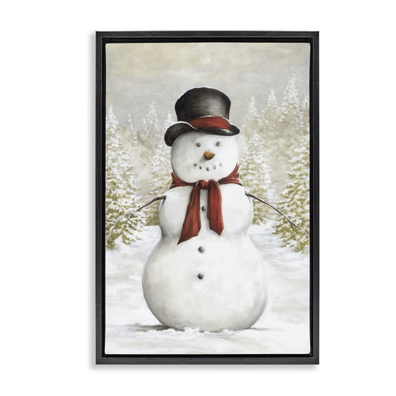 Stupell Industries Traditional Snowman in Clearing Black Framed Floater Canvas Wall Art, design by Dogwood Portfolio, 25 x 17