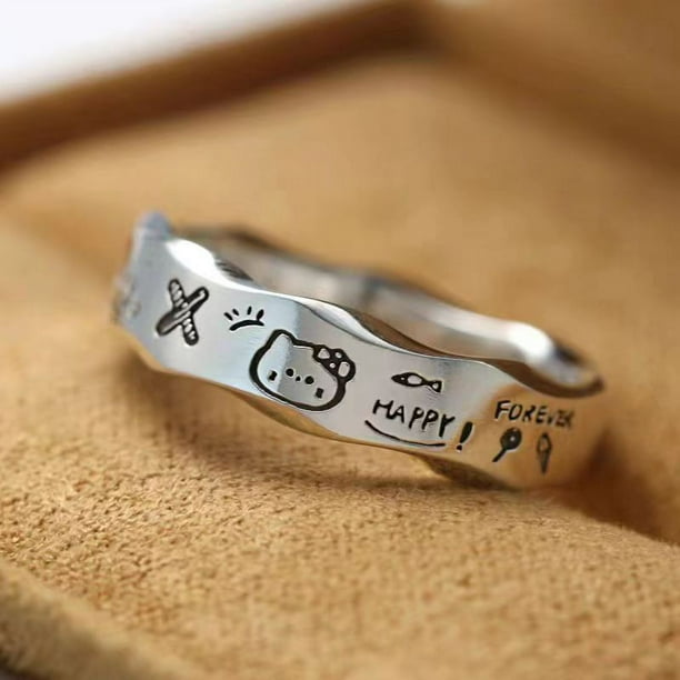 Anillo de dibujos animados para mujer, dulce y lindo diseño de nicho personalizado, joyería para novia, anillo de apertura para pareja de estudiantes de Hello Kitty