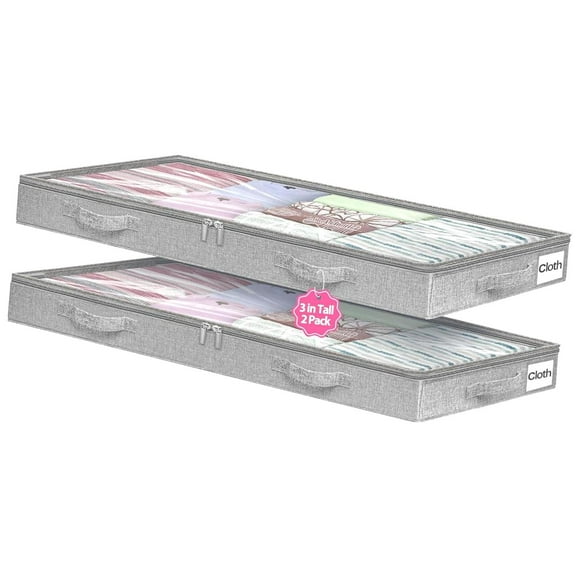 hgudesign Low Profile Under Bed Storage, 3 Inches High Underbed Storage Containers Bins, NO STRUCTURE, Foldable Clothes Storage and Organizer with Lid & Zipper, Shallow Storage for Low Bed Couch