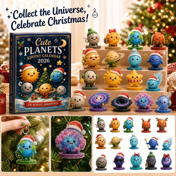 Cute Planets Advent Calendar 2026 for Kids Space Decor, 24 Days Christmas Countdown Blind Box with 2D Acrylic Hanging Ornaments