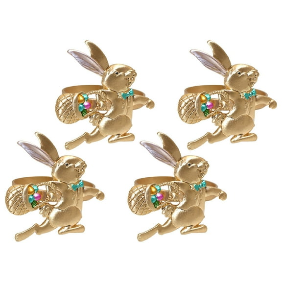 4pcs Bunny Shaped Napkin Rings Napkin Holder Buckle Decor Ornament Easter Themed Alloy Household Napkin Rings