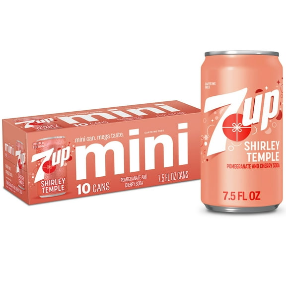 7UP Caffeine Free Shirley Temple Pomegranate and Cherry Flavored Soda Pop, 7.5 fl oz, 10 Pack Mini Cans